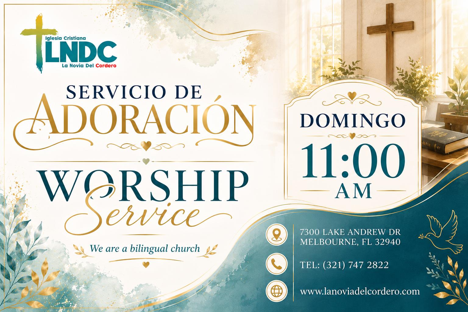 Servicio de Adoración · Domingo 11:00 AM